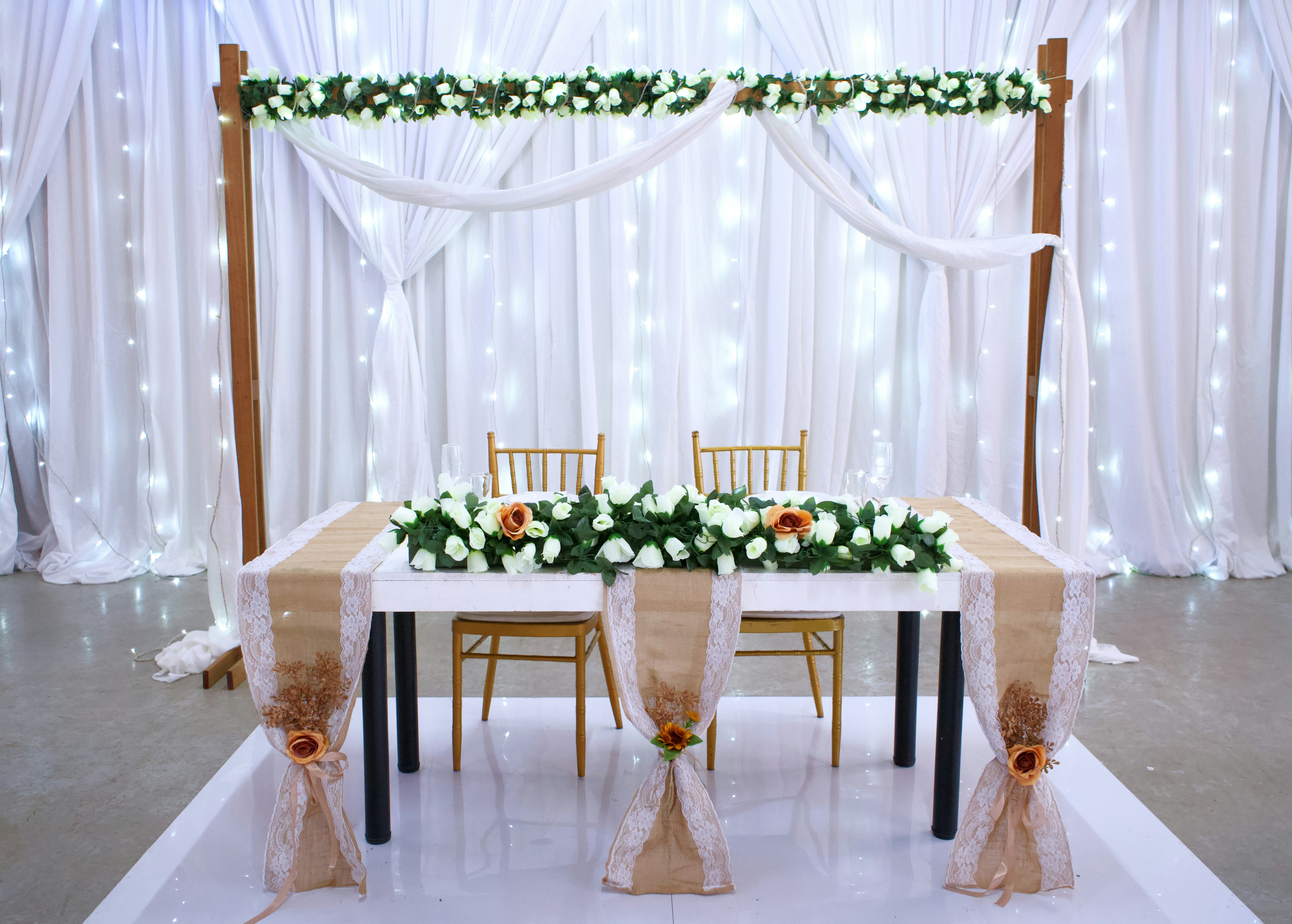 A table set up for a wedding reception
